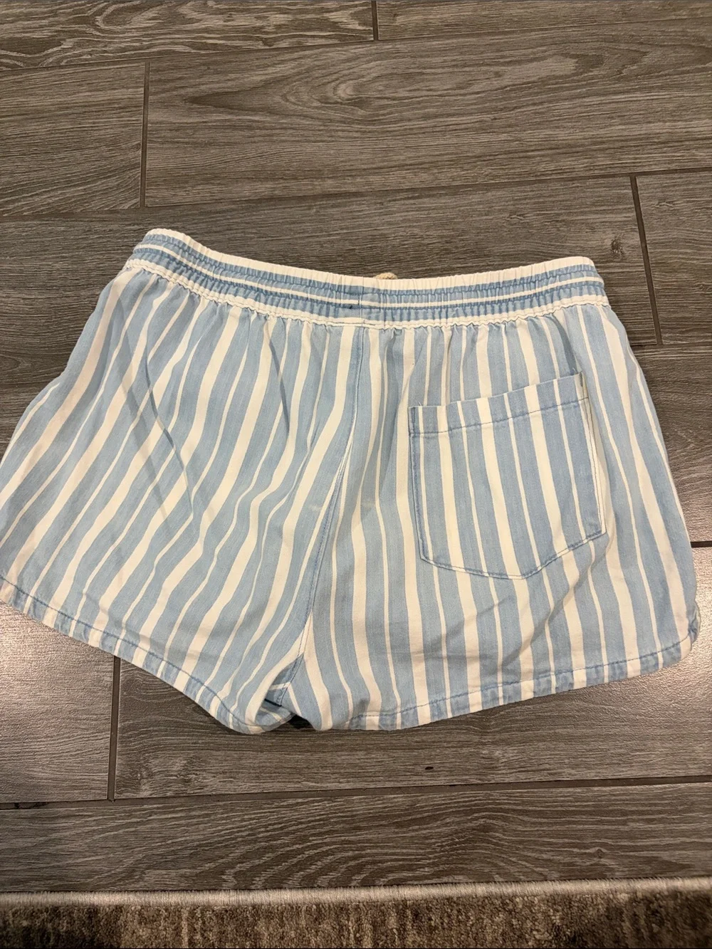aerie Light Blue & White Striped Drawstring Bermuda Shorts